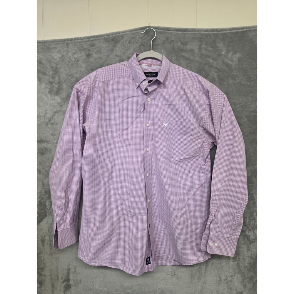 Ariat Pro Series Mens Small Lavender Micro Check Long Sleeve Button Down Shirt